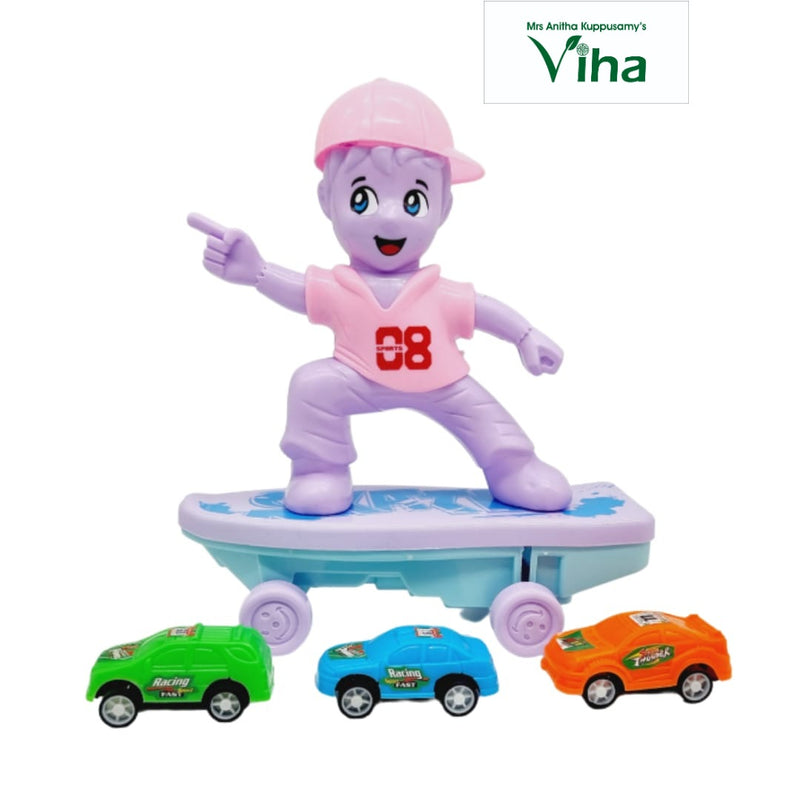 Scatting Toy with Racing Car and cartoon character on a skateboard