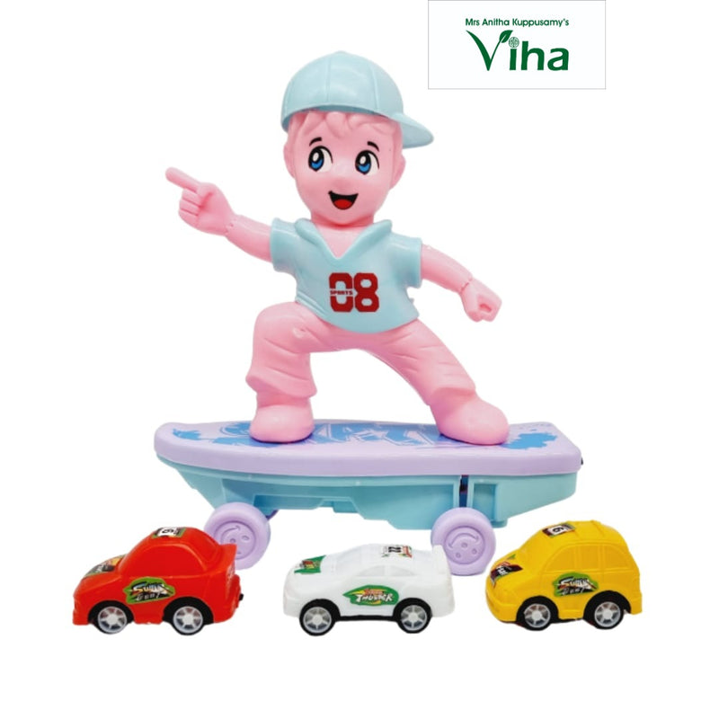 Scatting Toy with Racing Car and figurine on a skateboard