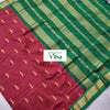 Kalyani Cotton Silk Saree with Blouse, red and green with woven gold-toned pattern stripes and fringe