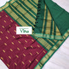 Kalyani Cotton Silk Saree with Blouse, a green and maroon fabric with gold-toned patterns and black tassels