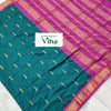 Kalyani Cotton Silk Saree with Blouse, teal and magenta with scattered gold-toned motifs