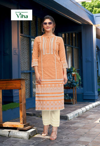 Pure Cotton Kurti Set with inner block print & lace work (inclusive of all taxes)