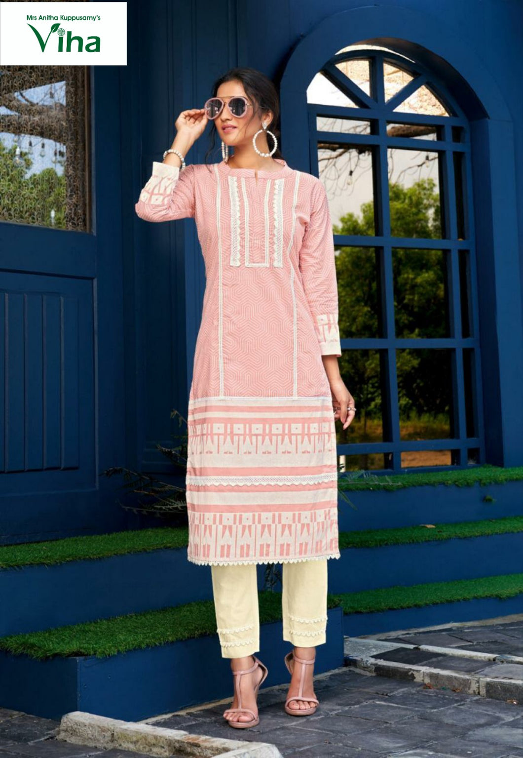 Pure Cotton Kurti Set With Inner Block Print & Lace Work (Inclusive Of All  Taxes)