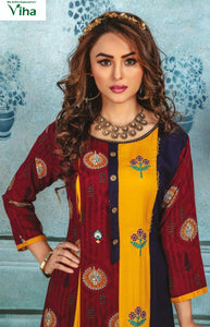 Reyon Long Kurti with print & embroidery(inclusive of all taxes)