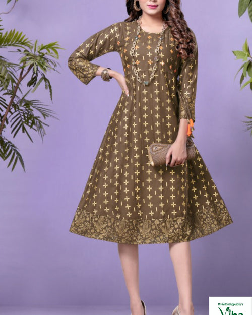 Kurti Stitched, with three-quarter sleeves and a floral printed border