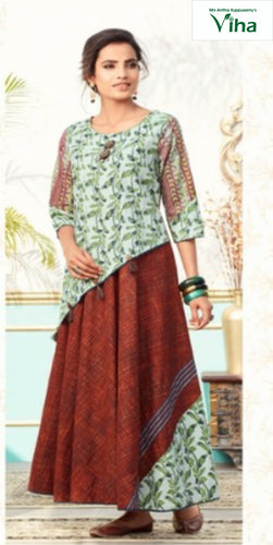Cotton Rayon Embroidery long Kurti Full Stitched Size:-M (inclusive of all taxes)