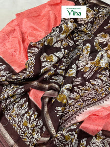 Batik Printed Silk Saree with Blouse