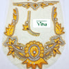 Blouse Back,Front,Hand Patches, four yellow-and-white embroidered patches with beads and clear stones on off-white fabric