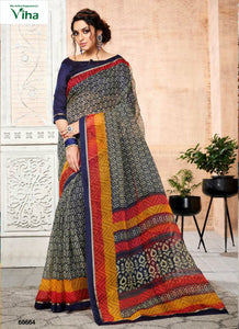 Fancy cotton net printed saree with lace and bangalori blouse