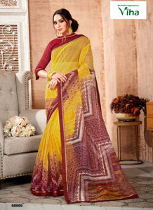 Fancy cotton net printed saree with lace and bangalori blouse (inclusive of all taxes)