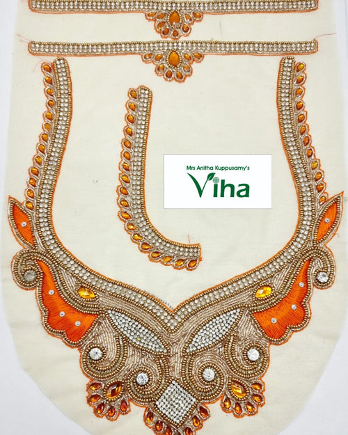 Blouse Back, Front, Hand Patches with zardozi embroidery and orange teardrop stones
