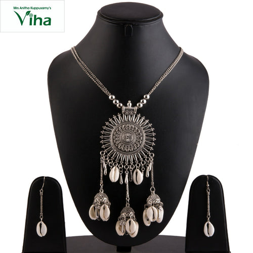 German Silver Neck Set With Choli