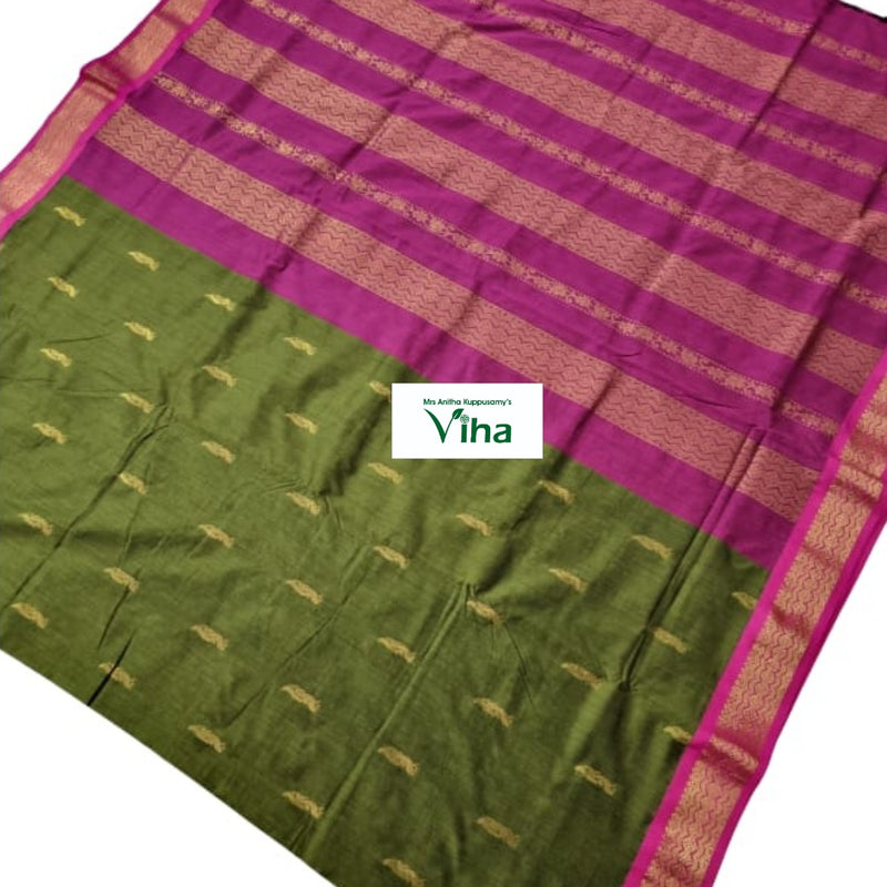 Kalyani Cotton Silk Saree with Blouse with gold stripes