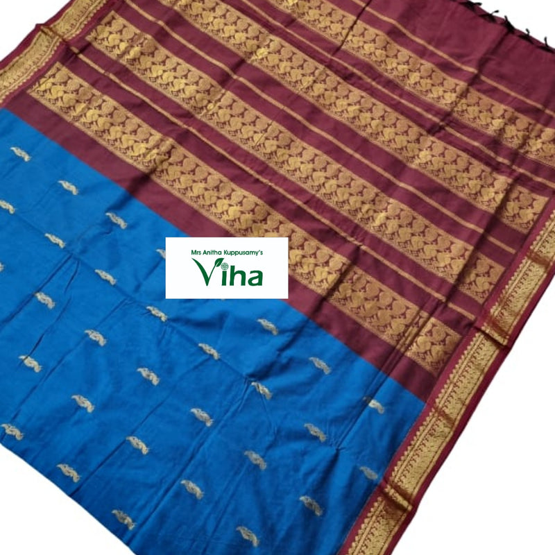 Kalyani Cotton Silk Saree with Blouse, woven patterns and fringed edge with tassels