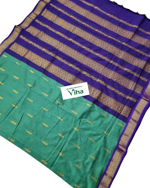 Kalyani Cotton Silk Saree with Blouse, woven horizontal stripes and tassels