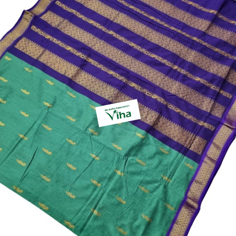 Kalyani Cotton Silk Saree with Blouse, woven horizontal stripes and tassels