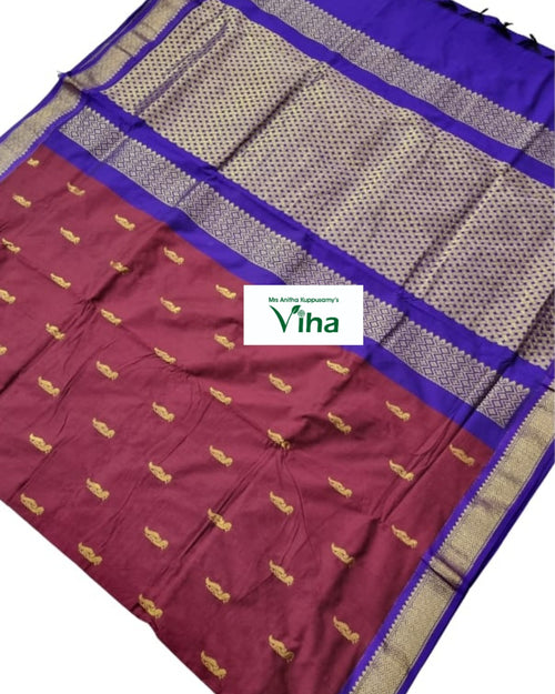 Kalyani Cotton Silk Saree with Blouse, gold-toned woven borders and two-tone body