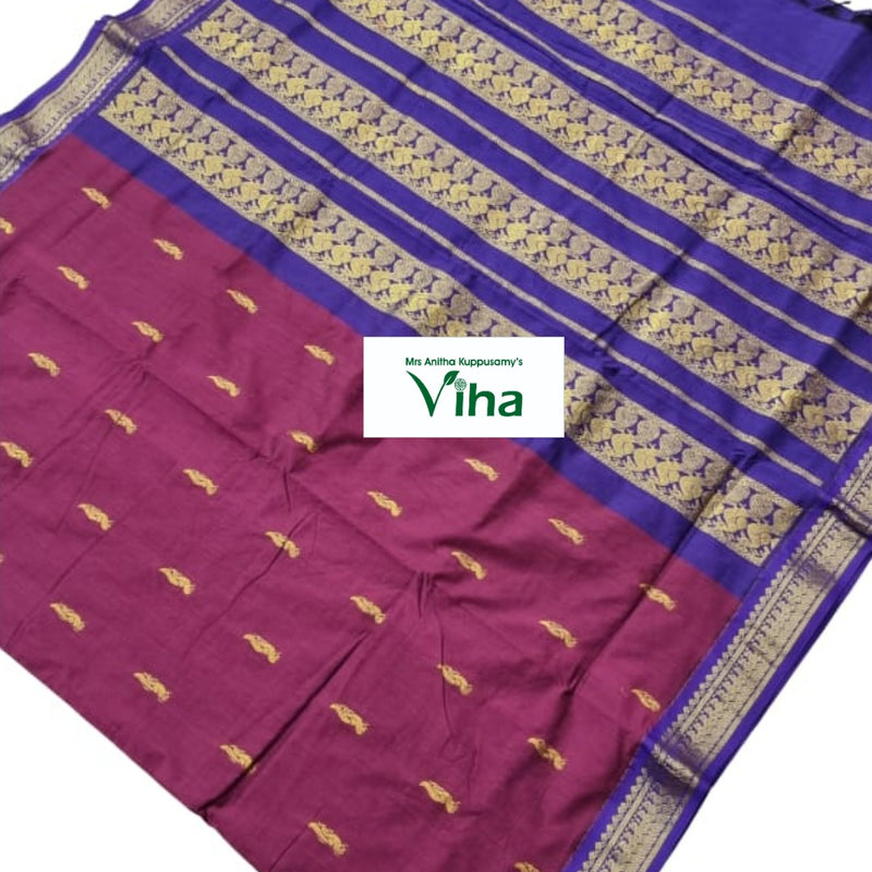 Kalyani Cotton Silk Saree with Blouse, woven borders and fringe