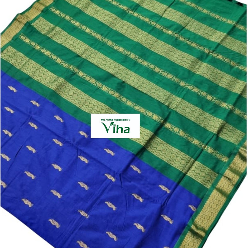 Kalyani Cotton Silk Saree with Blouse, gold-toned patterns and tassels