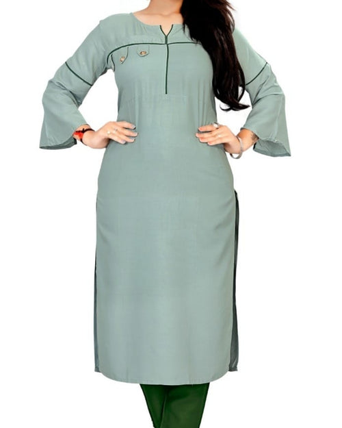 Readymade Kurti with Pant, sage green, long sleeves with flared cuffs