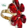 Fancy Designer Stone Ring, gold-toned ring with six red pear-shaped faceted stones in a flower cluster