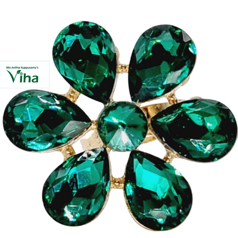 Fancy Designer Stone Ring with green teardrop stones and central round stone