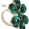 Fancy Designer Stone Ring, a gold-toned ring with six green faceted stone petals and a central green oval stone