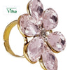 Fancy Designer Stone Ring, a gold-toned ring featuring a flower with five pink faceted petal-shaped stones and clear stone center