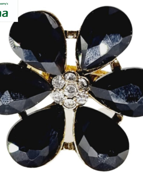 Fancy Designer Stone Ring with black teardrop stones and central crystal cluster