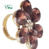 Fancy Designer Stone Ring, gold-toned ring featuring six faceted brown stone petals surrounding small clear stones in the center