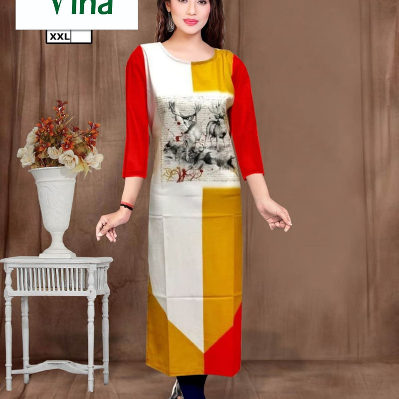 Americam Crepe Soft Kurti with round neckline and three-quarter sleeves