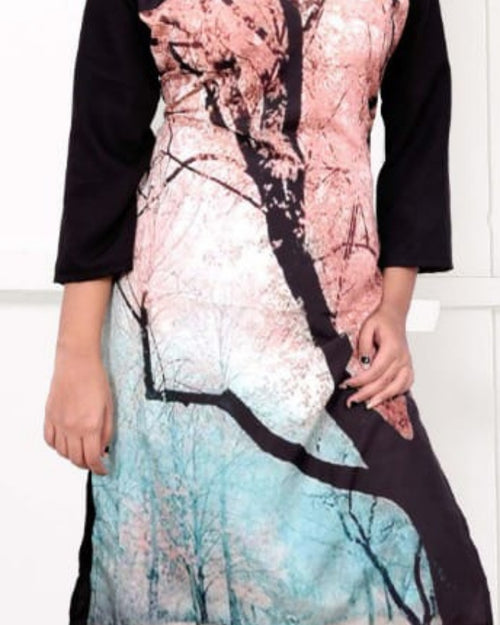 American Crepe Soft Kurti XXL with scoop neckline and long sleeves