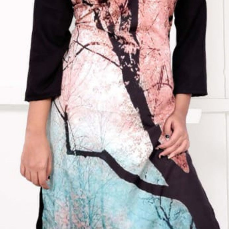 American Crepe Soft Kurti XXL with scoop neckline and long sleeves