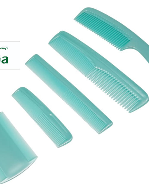 Teal comb set with five pieces and different tooth spacing