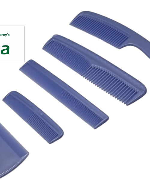 Comb Combo Set, five glossy periwinkle combs of varying shapes and sizes arranged diagonally from bottom left to top right