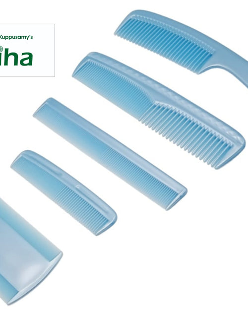 Light blue comb set with five pieces, including a handled comb