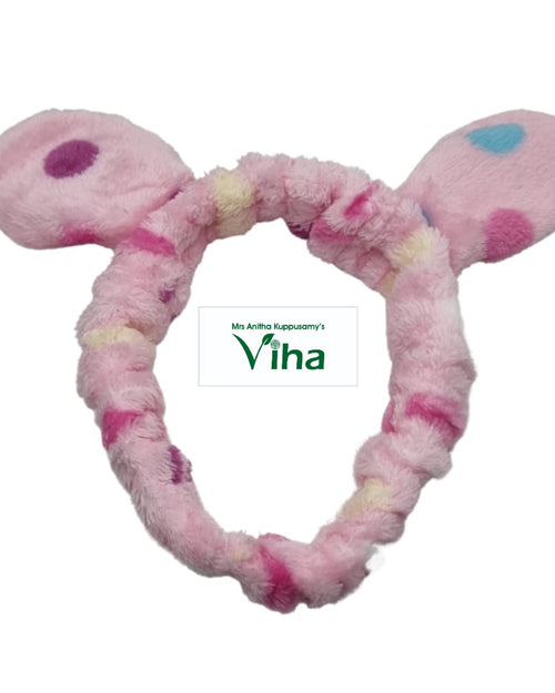 Rabbit Ear Hair Band, pink plush elastic band with polka-dot rabbit ears