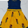 Ready Made Cotton Pavadai set with sleeves for 3 year children, a blue-and-yellow sleeveless two-piece outfit with floral print