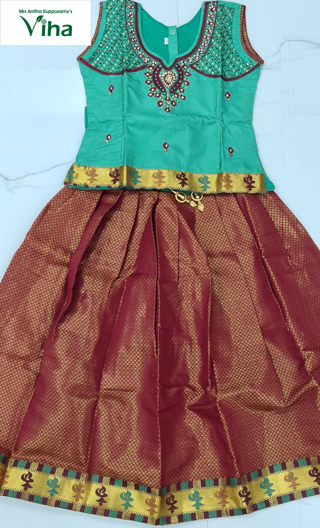 Ready Made Apoorva Pattu Pavadai set with sleeves for 5 year children (inclusive of all taxes)