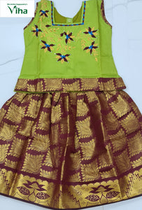 Ready Made Cotton Silk Pavadai set with sleeves for 1-2 year children (inclusive of all taxes)