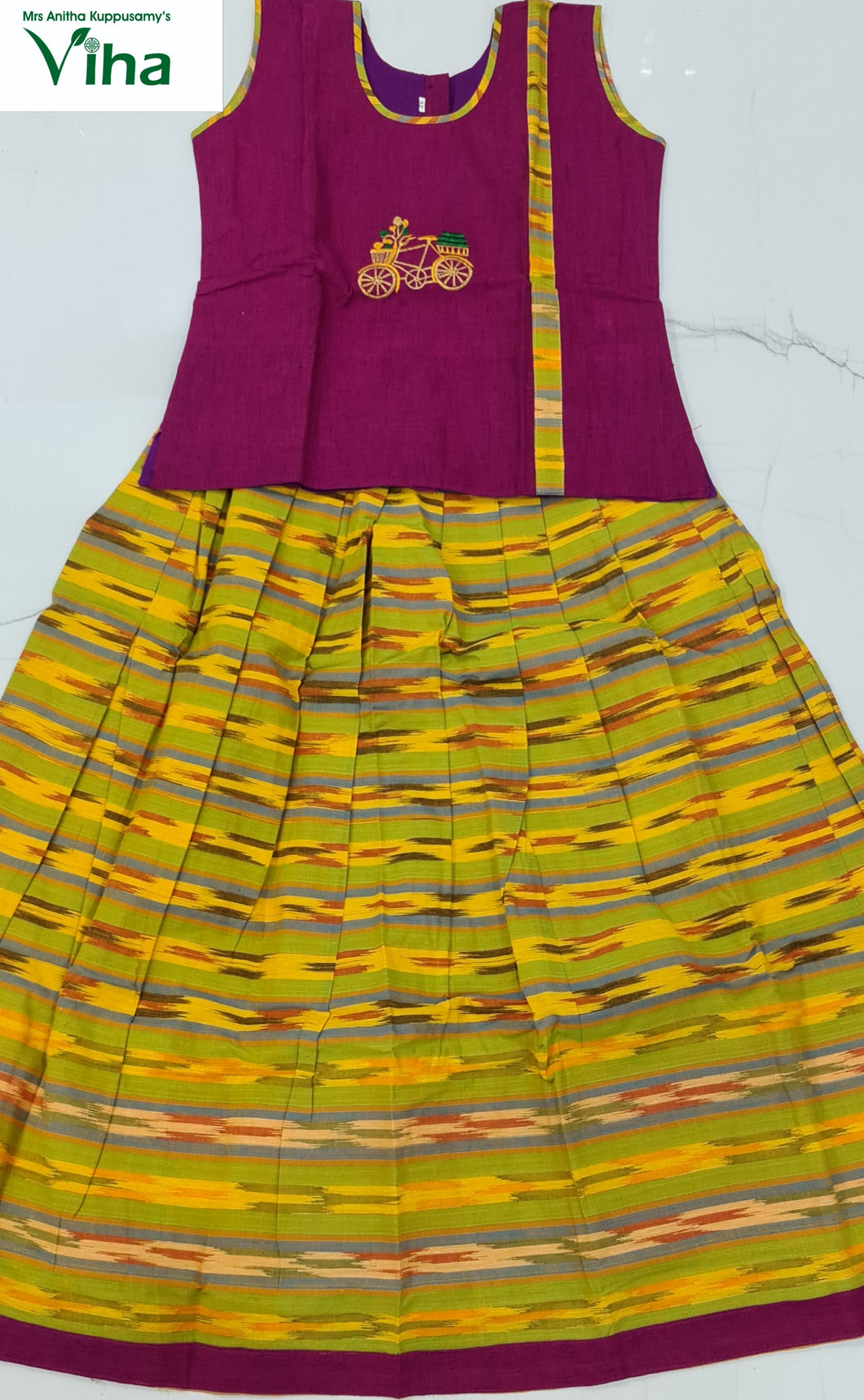 Ready Made Cotton  Pavadai set with sleeves for 7 year children (inclusive of all taxes)