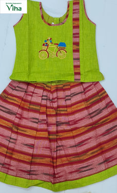 Readymade Cotton Pavadai Set ( Lehenga Set ) with sleeves for 1-2 years )
