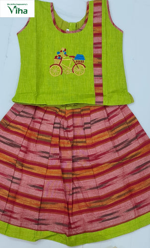 Readymade Cotton Pavadai Set ( Lehenga Set ) with sleeves for 1-2 years )