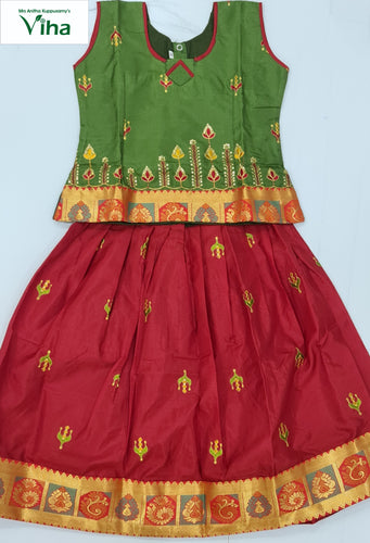 Readymade Cotton Silk Pavadai Set ( Lehenga Set ) with sleeves for 5 years