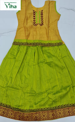 Readymade Cotton Silk Pavadai Set ( Lehenga Set ) with sleeves for 7 years