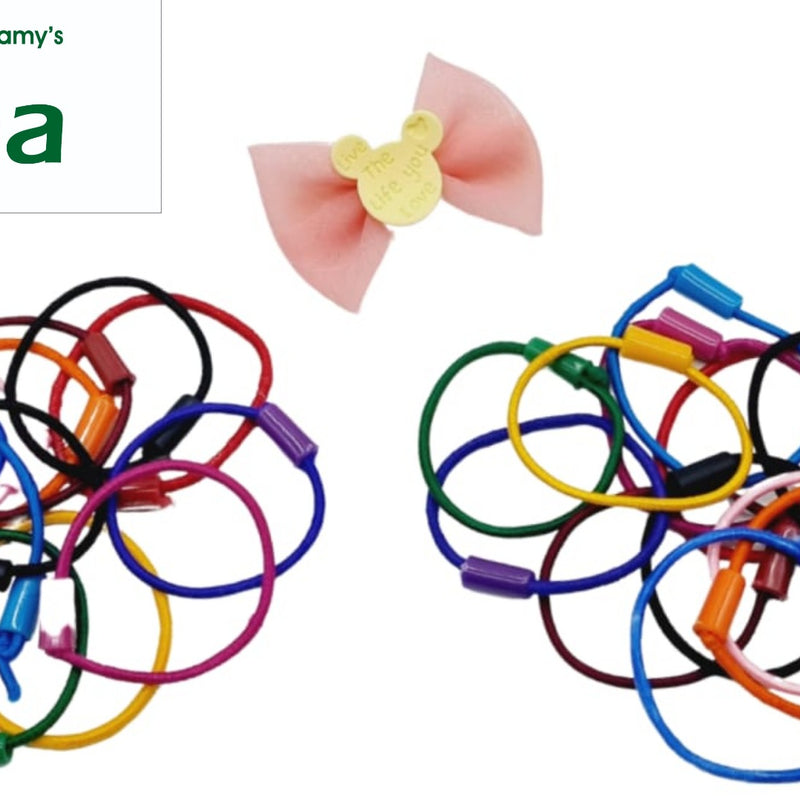 Multi Colour Hair Bands with Hair Clip, fabric bow