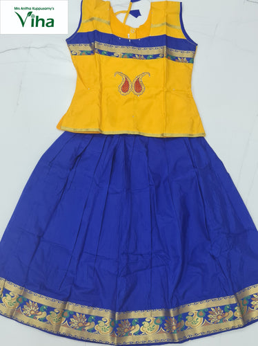 Readymade Cotton Silk Pavadai Set ( Lehenga Set ) with sleeves for 3-4 years