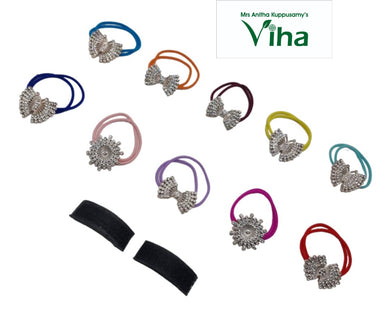 Multiple Colour Stone Studded Hair Bands with Hair Puff