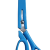 Stainless Steel Multi purpose Scissors, one blue handled scissors with silver-toned-blades enclosed in a blue sheath with a rounded tip