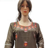 Rayon Kurti with Embroidery work XXL, a dark grey three-quarter-sleeve tunic with colorful floral embroidery around the neckline